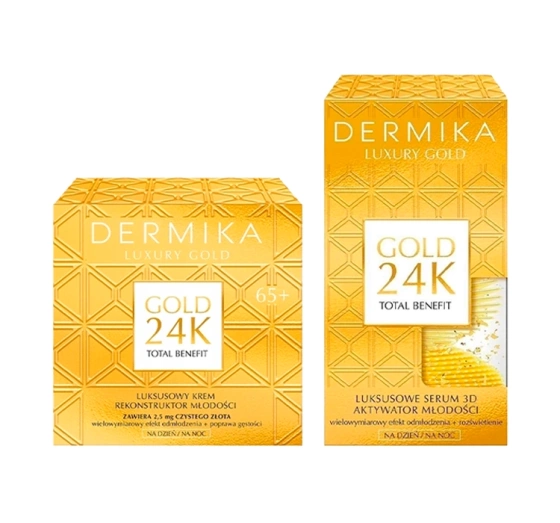 Dermika Gold 24K Total Benefit zestaw kosmetyków krem do twarzy 50 ml serum do twarzy 60 g