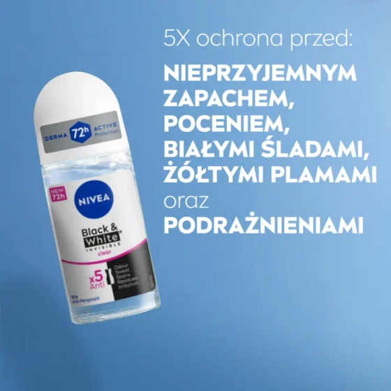 NIVEA Black&White Clear antyperspirant roll-on dla kobiet 50 ml