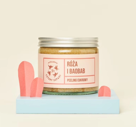 Mydlarnia Cztery Szpaki cukrowy peeling do ciała Róża i Baobab 250ml