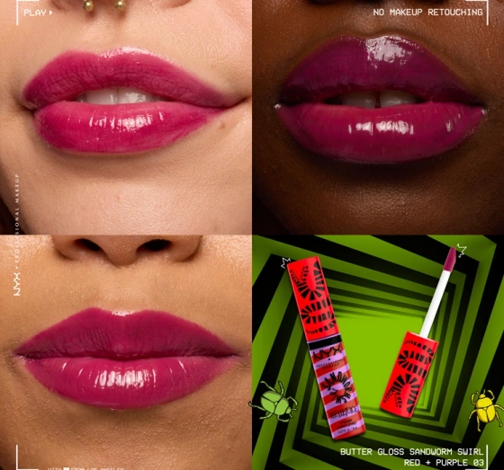 NYX Professional Makeup × Beetlejuice Sandworm Swirl błyszczyk do ust 03 Purple Red 10 ml