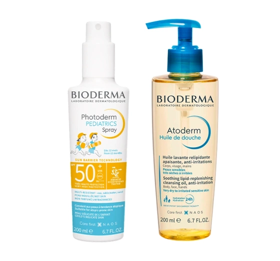 Bioderma zestaw dermokosmetyków dla dziecka spray dla dzieci 200 ml olejek do kąpieli 200 ml