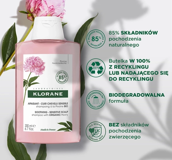 Klorane Organiczna Piwonia szampon do włosów i wrażliwej skóry głowy 200 ml