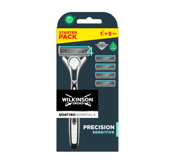 Wilkinson Sword Quattro Titanium Sensitive maszynka do golenia dla mężczyzn rączka 5 wkładów