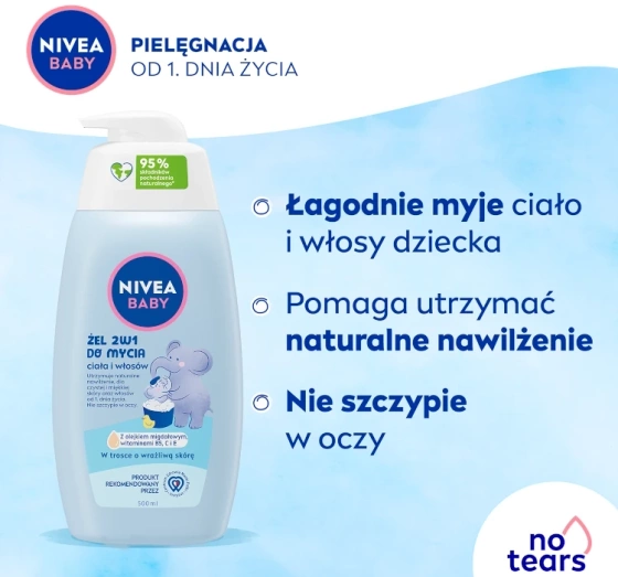 NIVEA BABY żel 2w1 do mycia ciała i włosów dla dzieci z pompką 500 ml