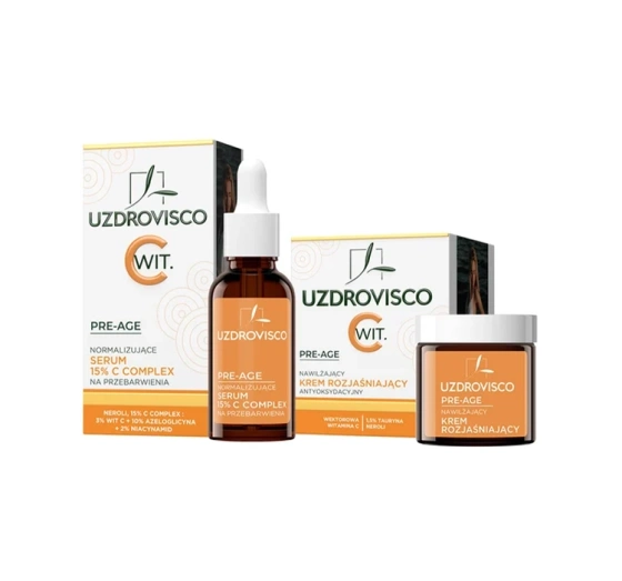 Uzdrovisco Pre-Age zestaw rozświetlających kosmetyków do pielęgnacji twarzy krem serum