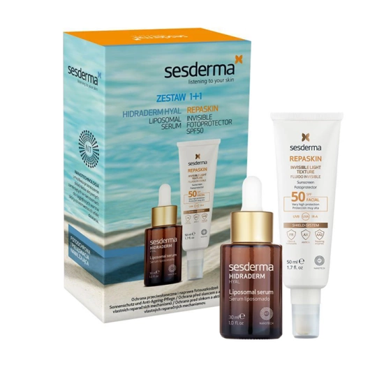 Sesderma zestaw kosmetyków krem Repaskin Invisible Light Texture 50 ml serum Hidraderm Hyal 30 ml