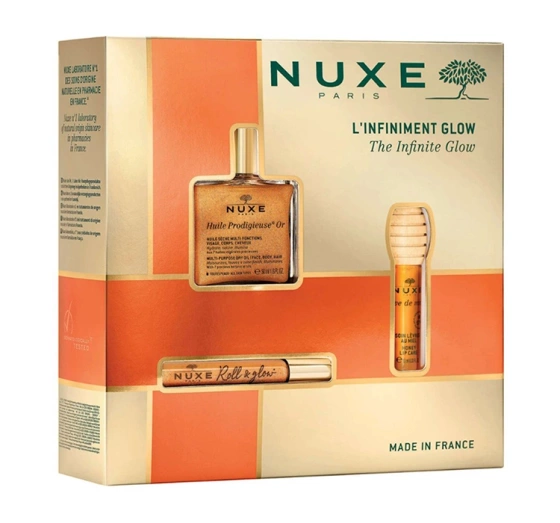 Nuxe The Infinite Glow zestaw kosmetyków wielofunkcyjny olejek 50 ml olejek roll-on 8 ml balsam do ust 10 ml