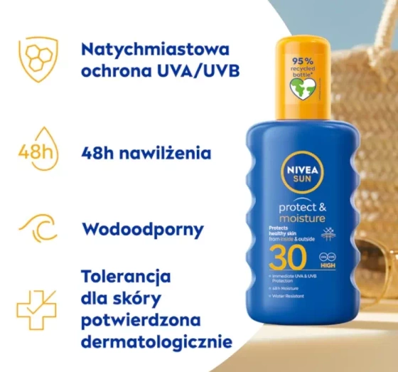 NIVEA SUN Protect&Moisture przeciwsłoneczny balsam ochronny w sprayu SPF30 200 ml