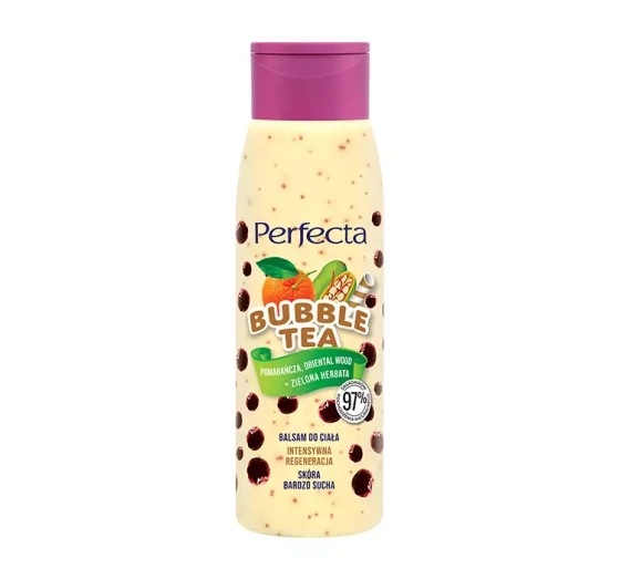 Perfecta Bubble Tea pomarańcza, Oriental Wood zielona herbata regenerujący balsam do ciała 400ml