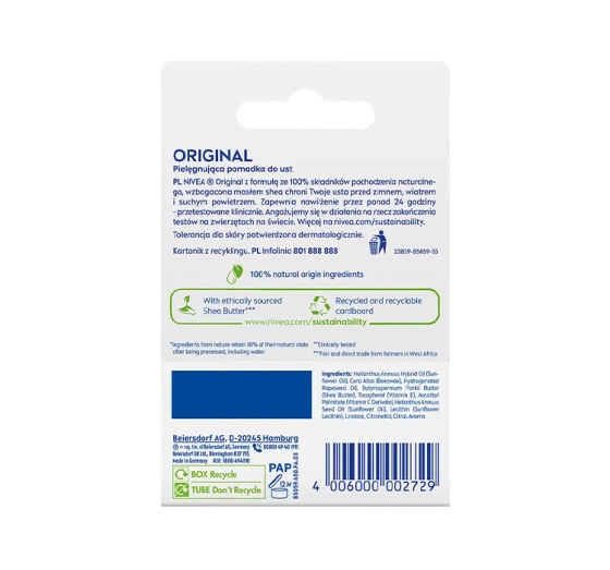 NIVEA zestaw pielęgnująca pomadka do ust Original 2 x 4,8 g