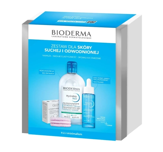 Bioderma Hydrabio zestaw kosmetyków dla skóry suchej i odwodnionej woda micelarna 500 ml serum 30 ml wielorazowe płatki kosmetyczne 3 sztuki