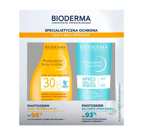 Bioderma Photoderm zestaw dermokosmetyków do opalania spray SPF30 300 ml łagodzący krem-żel 500 ml