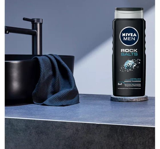 NIVEA MEN Rock Salt żel pod prysznic 3w1 dla mężczyzn do mycia ciała, twarzy i włosów 500 ml