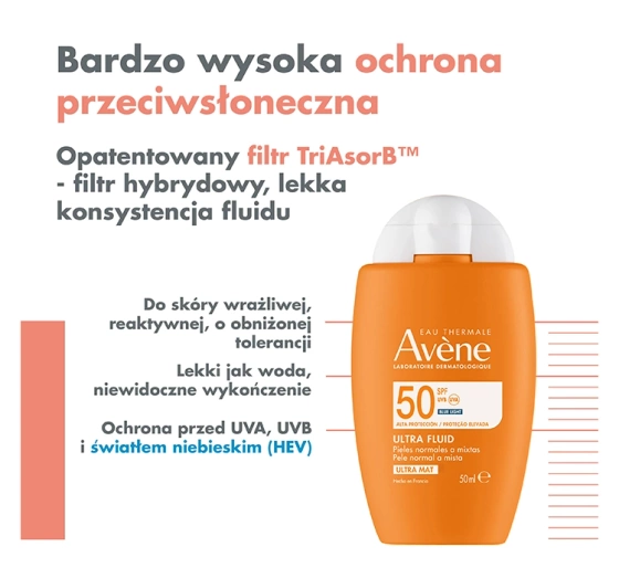 Avène Ultra Fluid Invisible krem do twarzy SPF50 skóra wrażliwa 50 ml