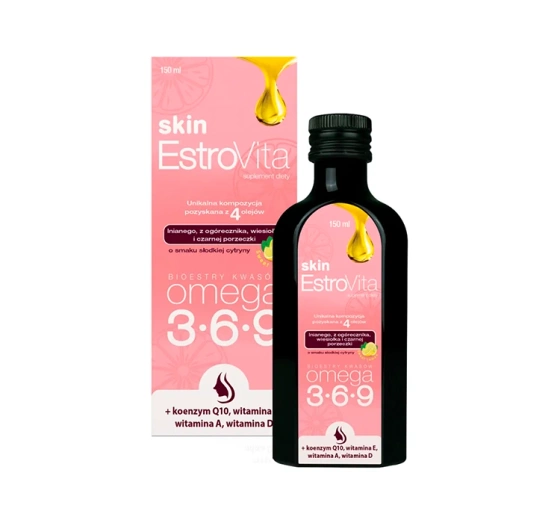 EstroVita Skin Omega 3-6-9 suplement diety dla kobiet o smaku słodkiej cytryny 150 ml