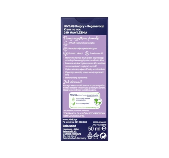 NIVEA 24h Nawilżenia kojąco-regenerujący krem do twarzy na noc 50 ml