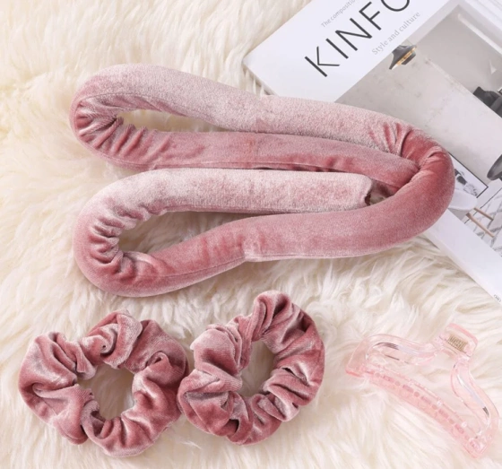 Sister Young Lisa zestaw do kręcenia włosów wałek 2 scrunchie klips Pink