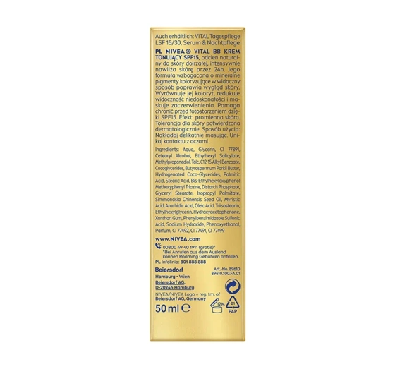 NIVEA Vital BB krem tonujący do skóry dojrzałej SPF15 odcień naturalny 50 ml
