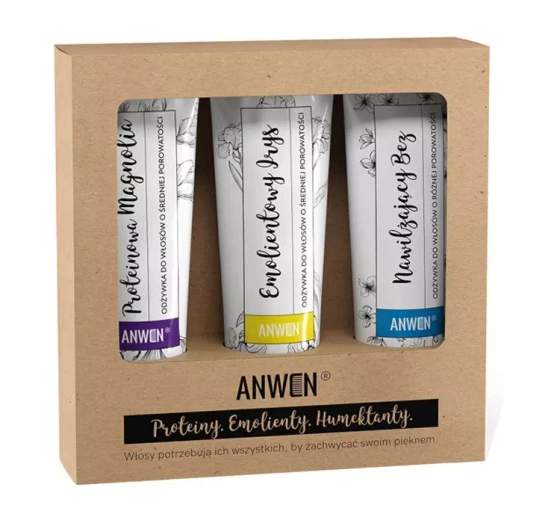 Anwen zestaw odżywek do włosów o średniej porowatości Irys 100 ml Magnolia 100 ml Bez 100 ml