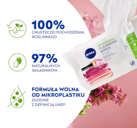NIVEA biodegradowalne chusteczki do demakijażu cera sucha 25 sztuk