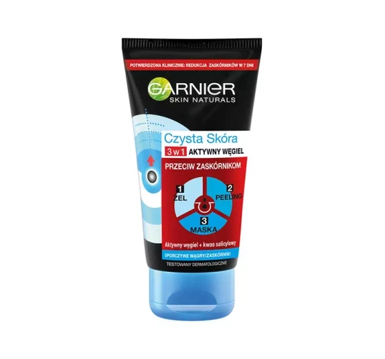 Garnier Czysta Skóra Aktywny Węgiel żel peeling maseczka przeciw zaskórnikom 3w1 150 ml