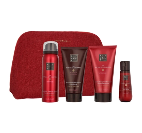 Rituals The Ritual Of Ayurveda zestaw mini kosmetyków pianka do mycia ciała szampon odżywka olejek do włosów i ciała