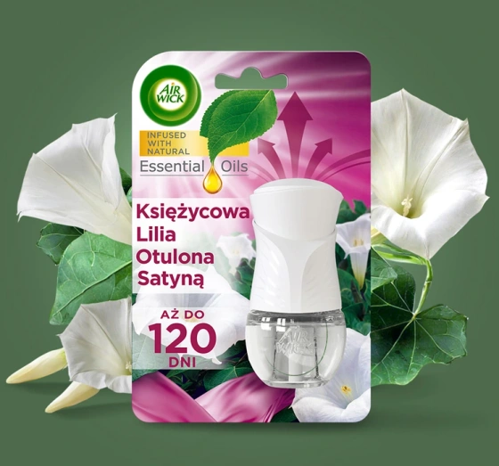 Air Wick zestaw elektryczny odświeżacz powietrza wkład Księżycowa Lilia Otulona Satyną 19 ml