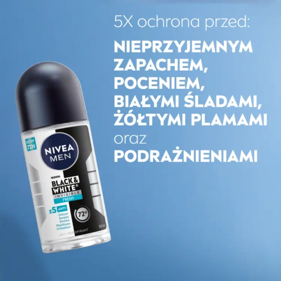 NIVEA MEN Black&White Invisible Fresh antyperspirant roll-on dla mężczyzn 50 ml