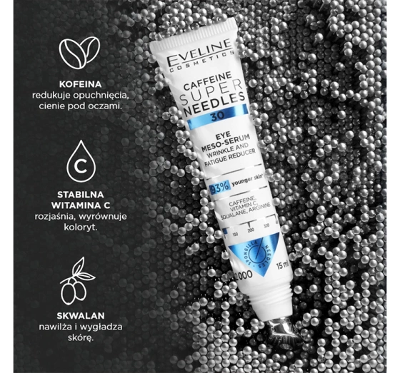 Eveline Cosmetics Super Needles Caffeine 30 mezo-serum pod oczy reduktor zmarszczek i objawów zmęczenia 15 ml