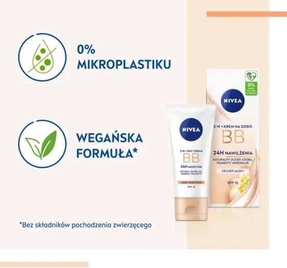 NIVEA 24h Nawilżenia krem BB 5w1 na dzień SPF15 odcień jasny 50 ml