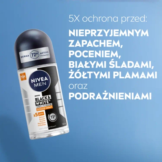NIVEA MEN Black&White Invisible Ultimate Impact antyperspirant roll-on dla mężczyzn 50 ml