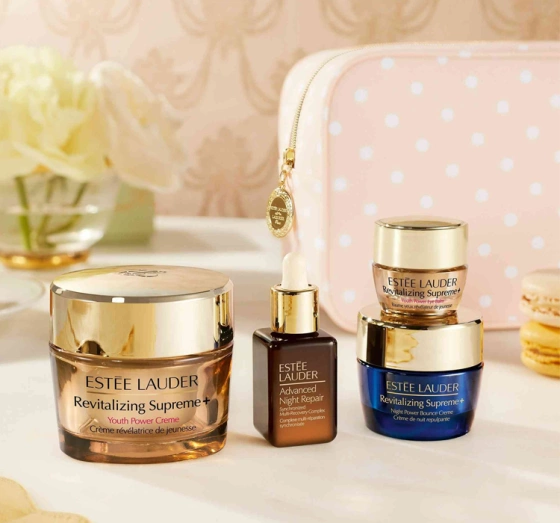 Estée Lauder krem Revitalizing Supreme 50 ml serum Advanced Night Repair 15 ml balsam pod oczy Revitalizing Supreme 5 ml krem na noc Revitalizing Supreme 50 ml kosmetyczka