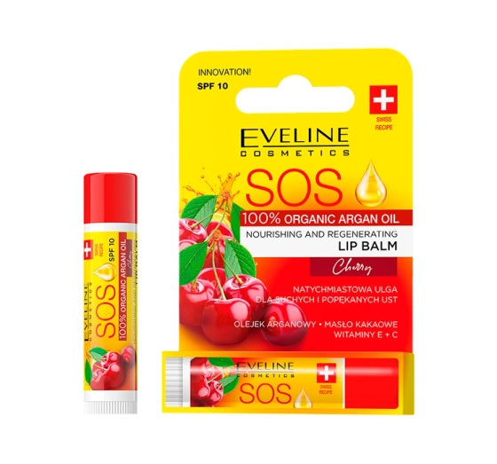 Eveline Cosmetics SOS Argan Oil odżywczo-regenerujący balsam do ust SPF10 Cherry 13,9 g