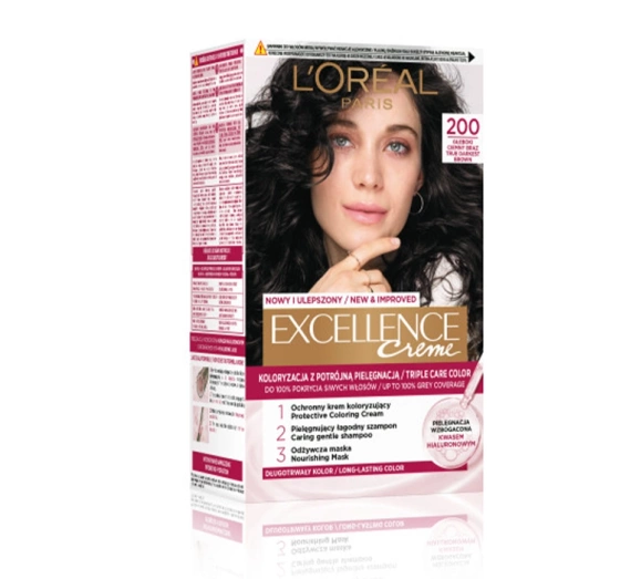 L’Oréal Paris Excellence Créme trwała farba do włosów 200 Głęboki Ciemny Brąz