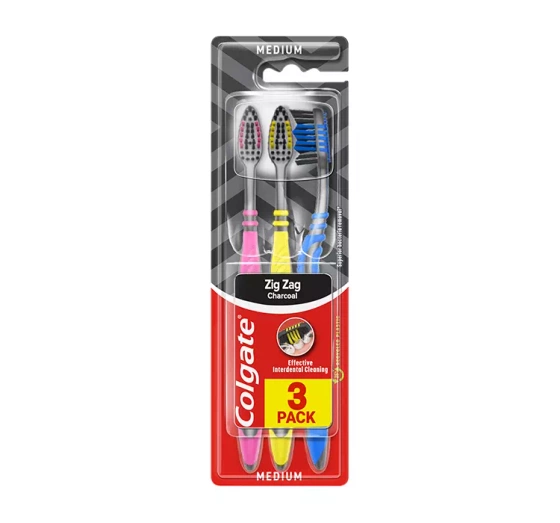 Colgate Zig Zag Charcoal szczoteczka do zębów Medium 3 sztuki