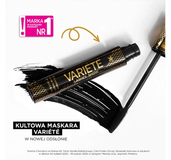 Eveline Cosmetics Variété Lashes Show pogrubiająco-wydłużający tusz do rzęs Extra Black 10 ml