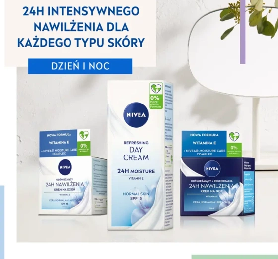 NIVEA 24h Nawilżenia odświeżający krem do twarzy na dzień SPF15 50 ml
