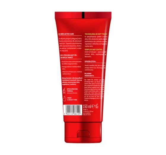 AA Men Active Care peelingujący żel do mycia twarzy 3w1 150 ml