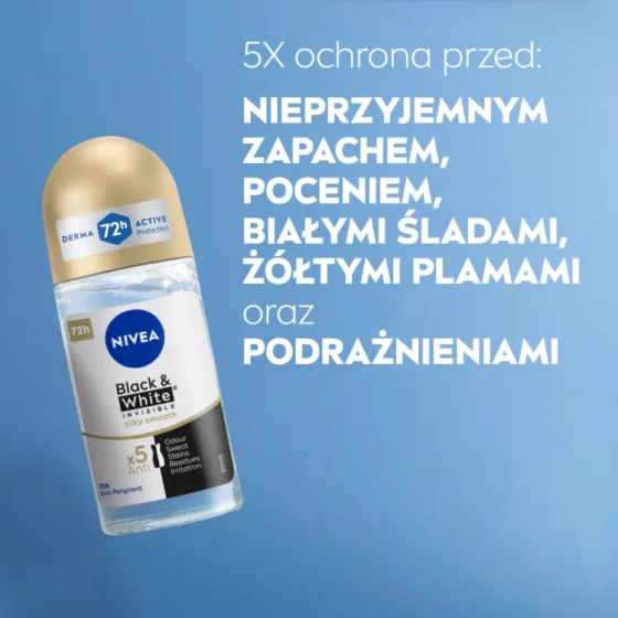 NIVEA Black&White Invisible Silky Smooth antyperspirant roll-on dla kobiet 50 ml