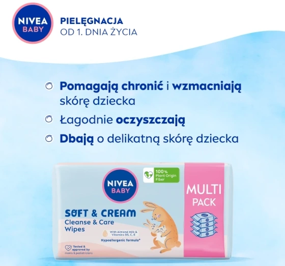 NIVEA BABY Soft&Cream chusteczki nawilżane biodegradowalne 4 x 57 sztuk