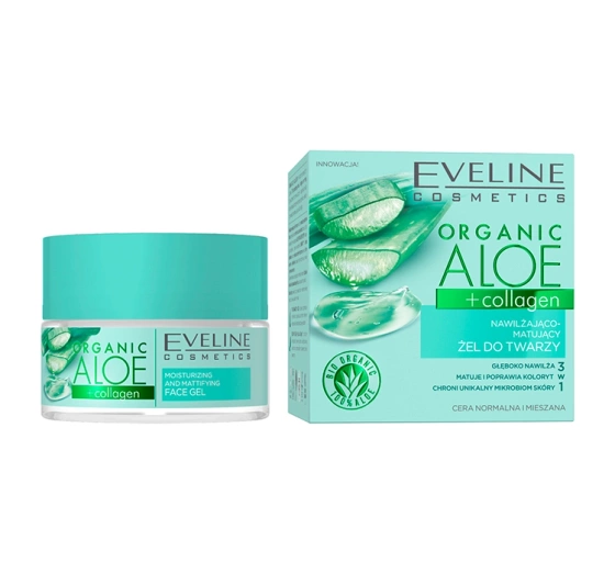 Eveline Cosmetics Organic Aloe Collagen nawilżająco-matujący żel do twarzy 50 ml