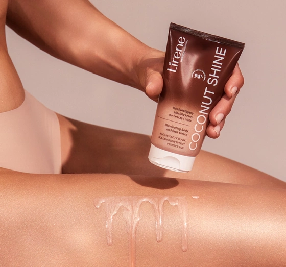Lirene Perfect Tan rozświetlający złocisty krem do twarzy i ciała Coconut Shine 150 ml