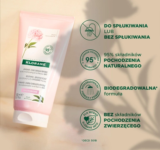 Klorane Organiczna Piwonia odżywka do włosów i wrażliwej skóry głowy 150 ml