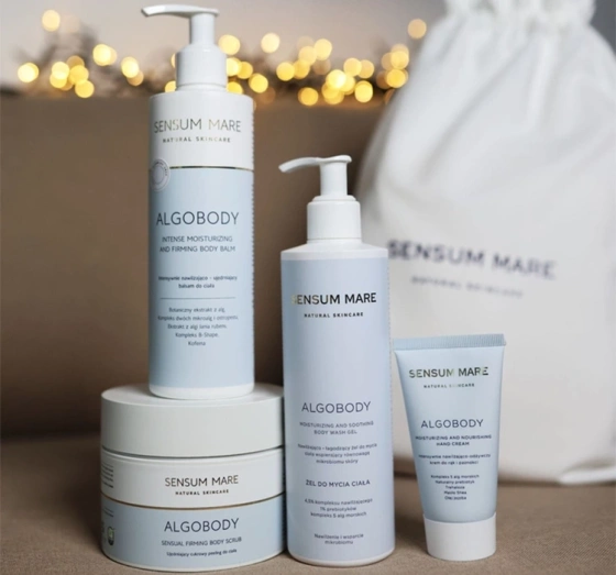 Sensum Mare Algobody zestaw kosmetyków do pielęgnacji żel do mycia 300 ml balsam do ciała 300 ml cukrowy peeling 300 g krem do rąk 50 ml