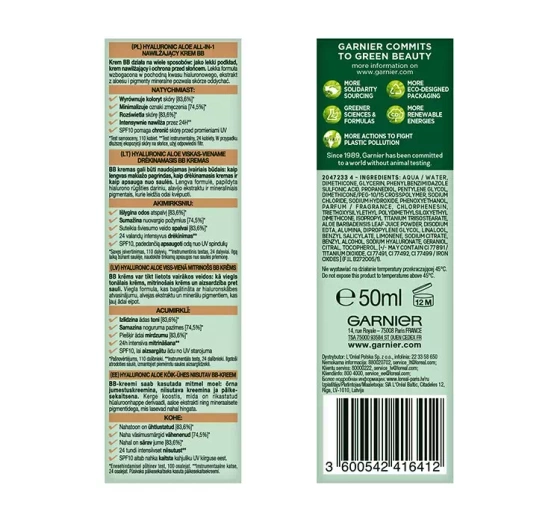 Garnier Hyaluronic Aloe all-in-1 nawilżający krem BB Medium 50 ml