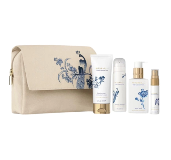 Rituals Amsterdam Collection Tulip & Japanese Yuzu zestaw mini kosmetyków pianka do mycia ciała krem do ciała krem do rąk mgiełka zapachowa kosmetyczka