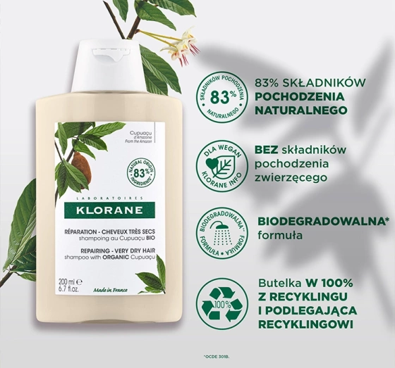 Klorane Organiczne Masło Cupuacu szampon do włosów bardzo suchych i zniszczonych 200 ml