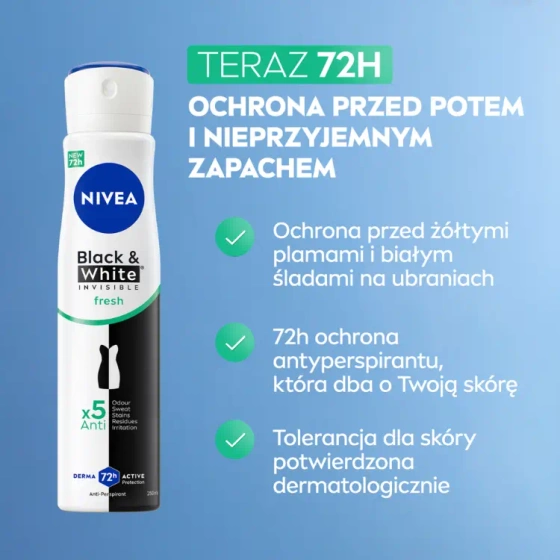 NIVEA Black&White Invisible Fresh antyperspirant w sprayu dla kobiet 250 ml