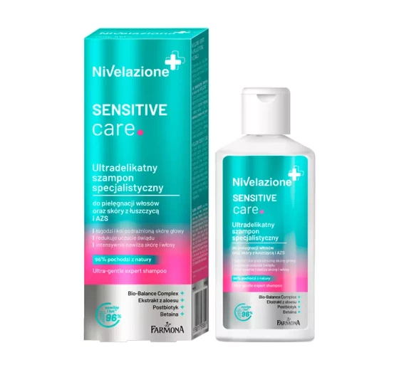 NIVELAZIONE SENSITIVE CARE ULTRADELIKATNY SZAMPON DO WŁOSÓW ORAZ SKÓRY Z ŁUSZCZYCĄ I AZS 100ML