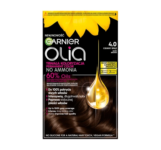 Garnier Olia trwała farba do włosów bez amoniaku 4.0 Ciemny Brąz